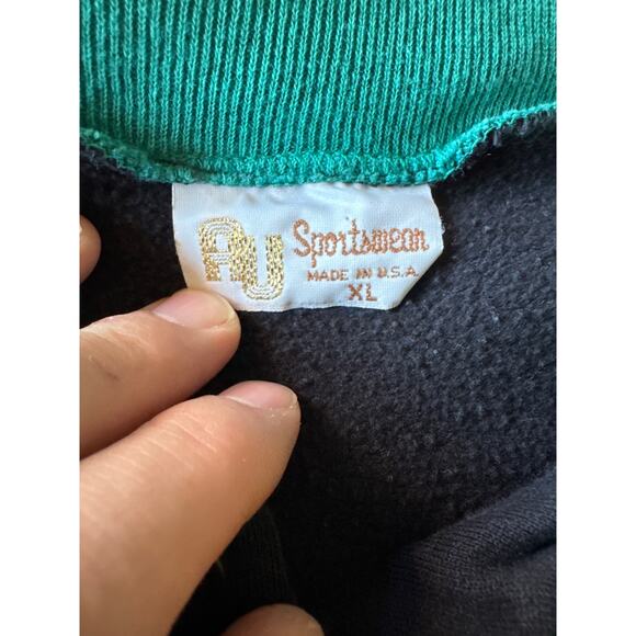 VTG Art Unlimited Sportswear USA Made Loon Black Pocketed 1/4 Button XL Crewneck - Picture 3 of 8